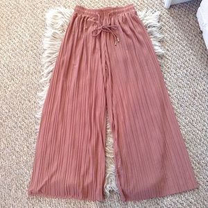 Rose Pink Semi Sheer Pleated Wide Leg Pants